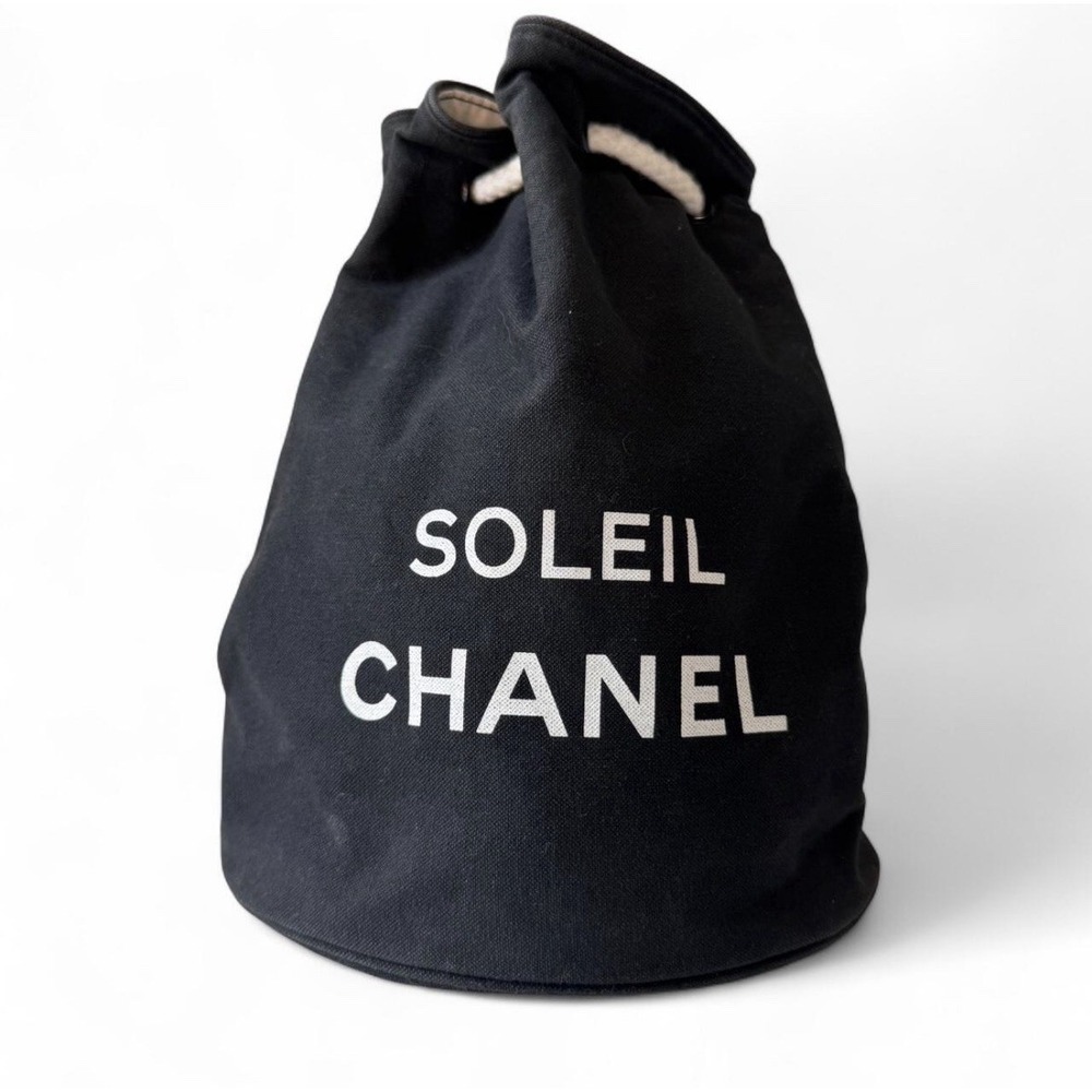 CHANEL Mini Pool Bag Shoulder Bag Logo drawstring black cotton Women Authentic